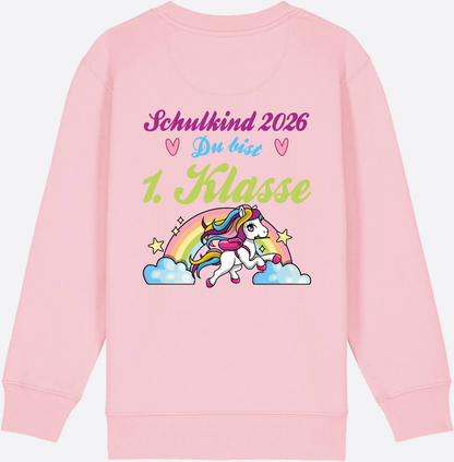 Schulkind 2026 Sweatshirt – Pferd & Regenbogen - Cotton Pink