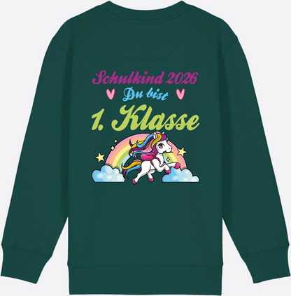 Schulkind 2026 Sweatshirt – Pferd & Regenbogen - Glazed Green