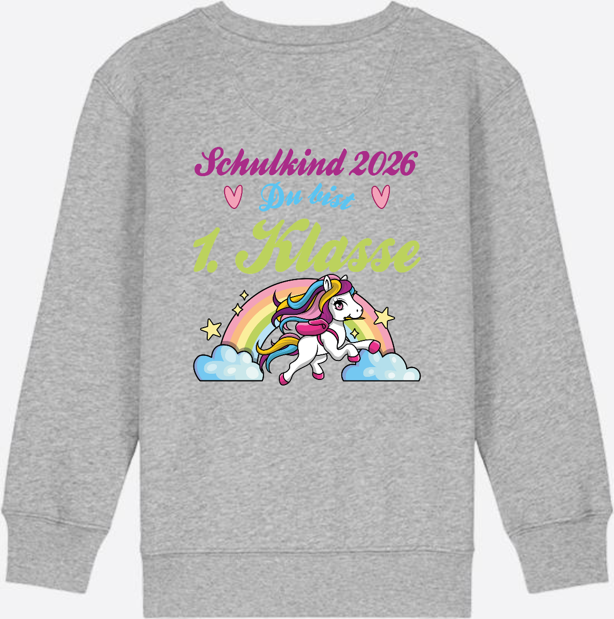 Schulkind 2026 Sweatshirt – Pferd & Regenbogen - Heather Grey