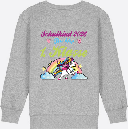 Schulkind 2026 Sweatshirt – Pferd & Regenbogen - Heather Grey