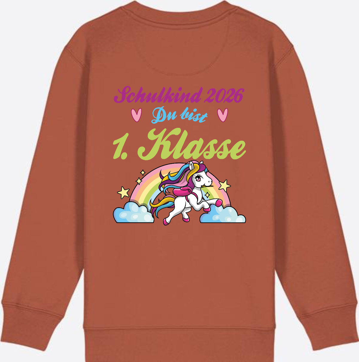 Schulkind 2026 Sweatshirt – Pferd & Regenbogen - Heritage Brown