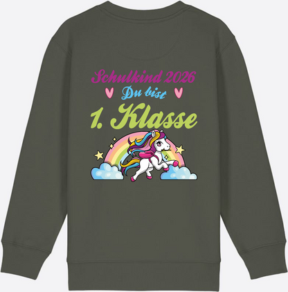Schulkind 2026 Sweatshirt – Pferd & Regenbogen - Khaki