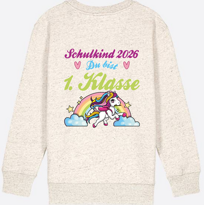 Schulkind 2026 Sweatshirt – Pferd & Regenbogen - Natural Raw