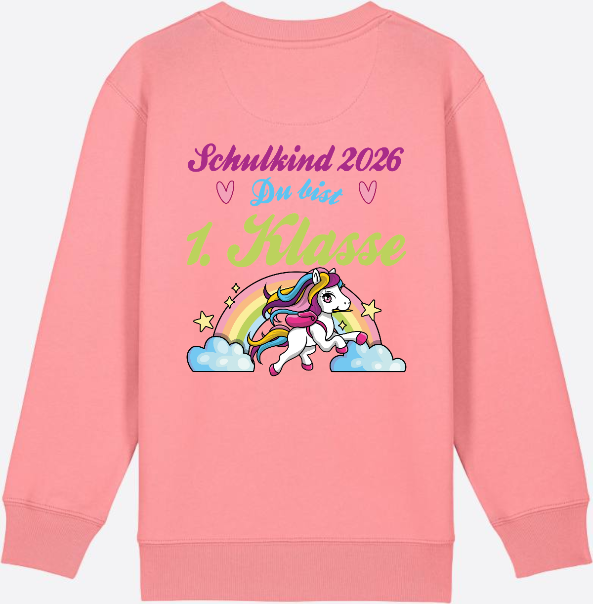 Schulkind 2026 Sweatshirt – Pferd & Regenbogen - Pink Joy