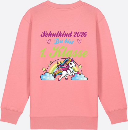 Schulkind 2026 Sweatshirt – Pferd & Regenbogen - Pink Joy