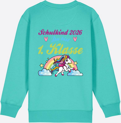 Schulkind 2026 Sweatshirt – Pferd & Regenbogen - Pool Blue
