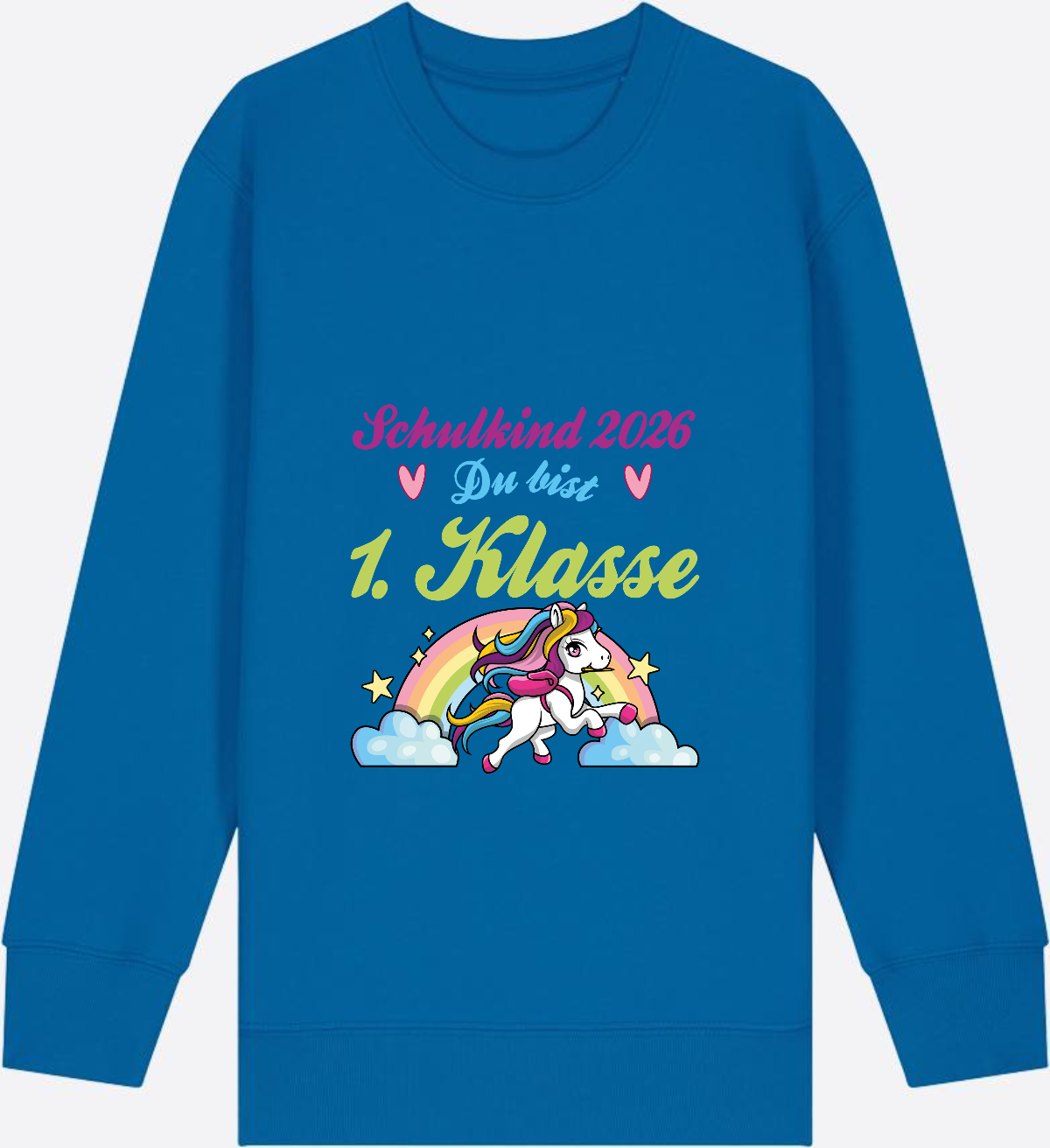 Schulkind 2026 Sweatshirt – Pferd & Regenbogen - Royal Blue Herzseite