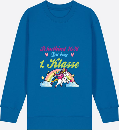 Schulkind 2026 Sweatshirt – Pferd & Regenbogen - Royal Blue Herzseite