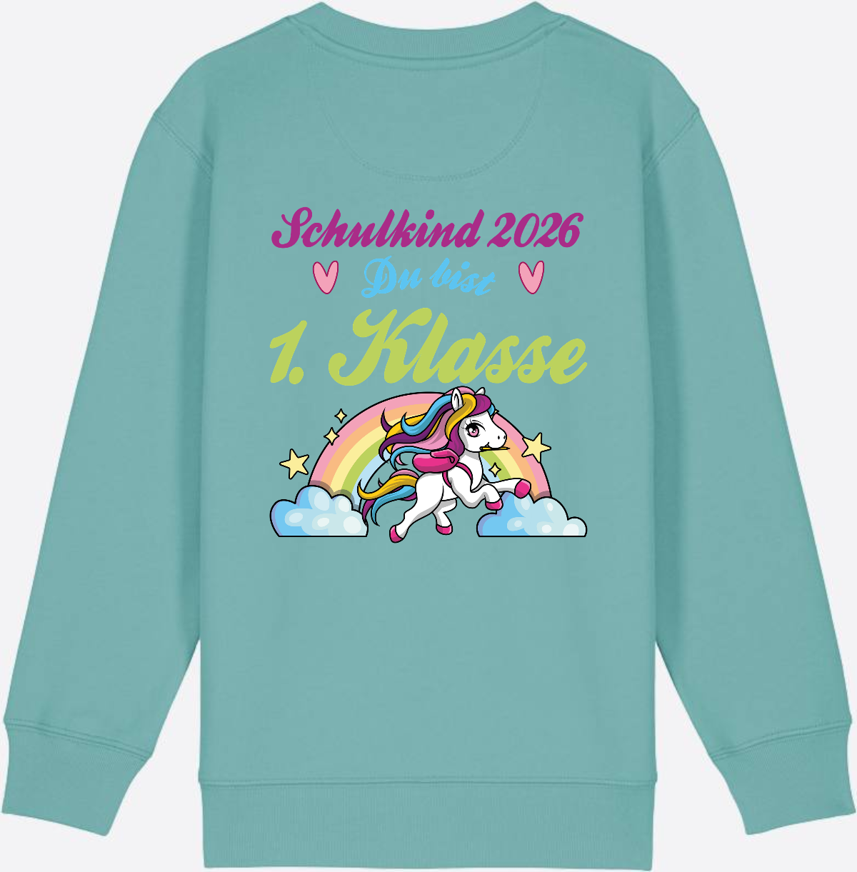 Schulkind 2026 Sweatshirt – Pferd & Regenbogen - Teal Monstera