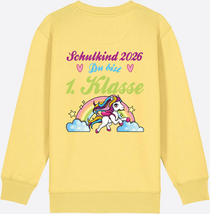 Schulkind 2026 Sweatshirt – Pferd & Regenbogen - Viva Yellow