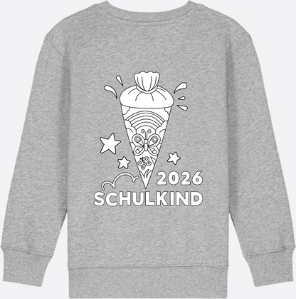 Schulkind 2026 Sweatshirt: Regenbogen Schultüte zum Ausmalen - Heather Grey