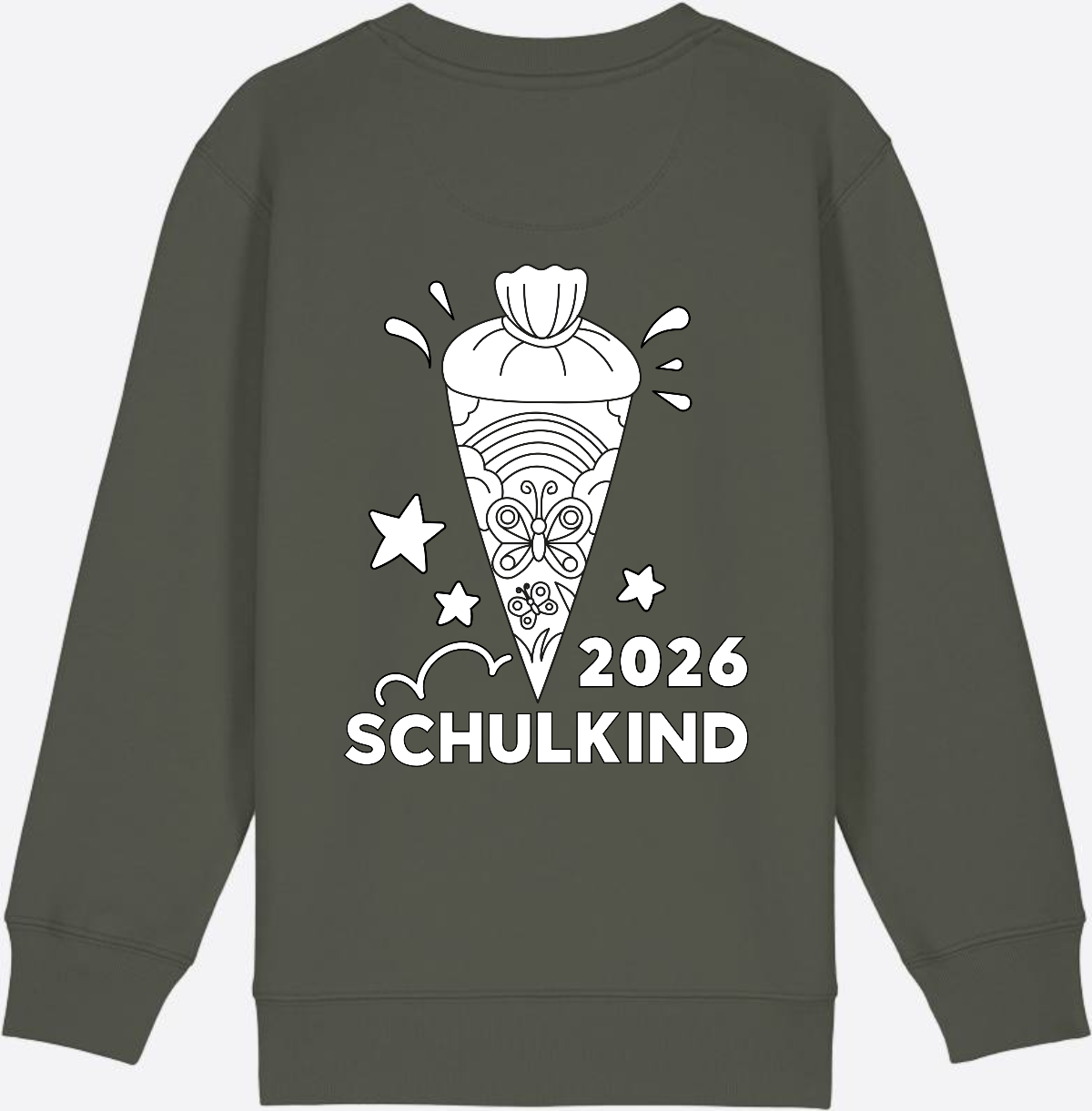 Schulkind 2026 Sweatshirt: Regenbogen Schultüte zum Ausmalen - Khaki
