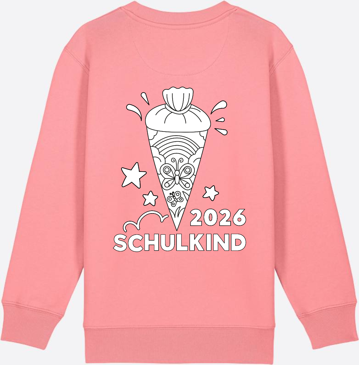 Schulkind 2026 Sweatshirt: Regenbogen Schultüte zum Ausmalen - Pink Joy