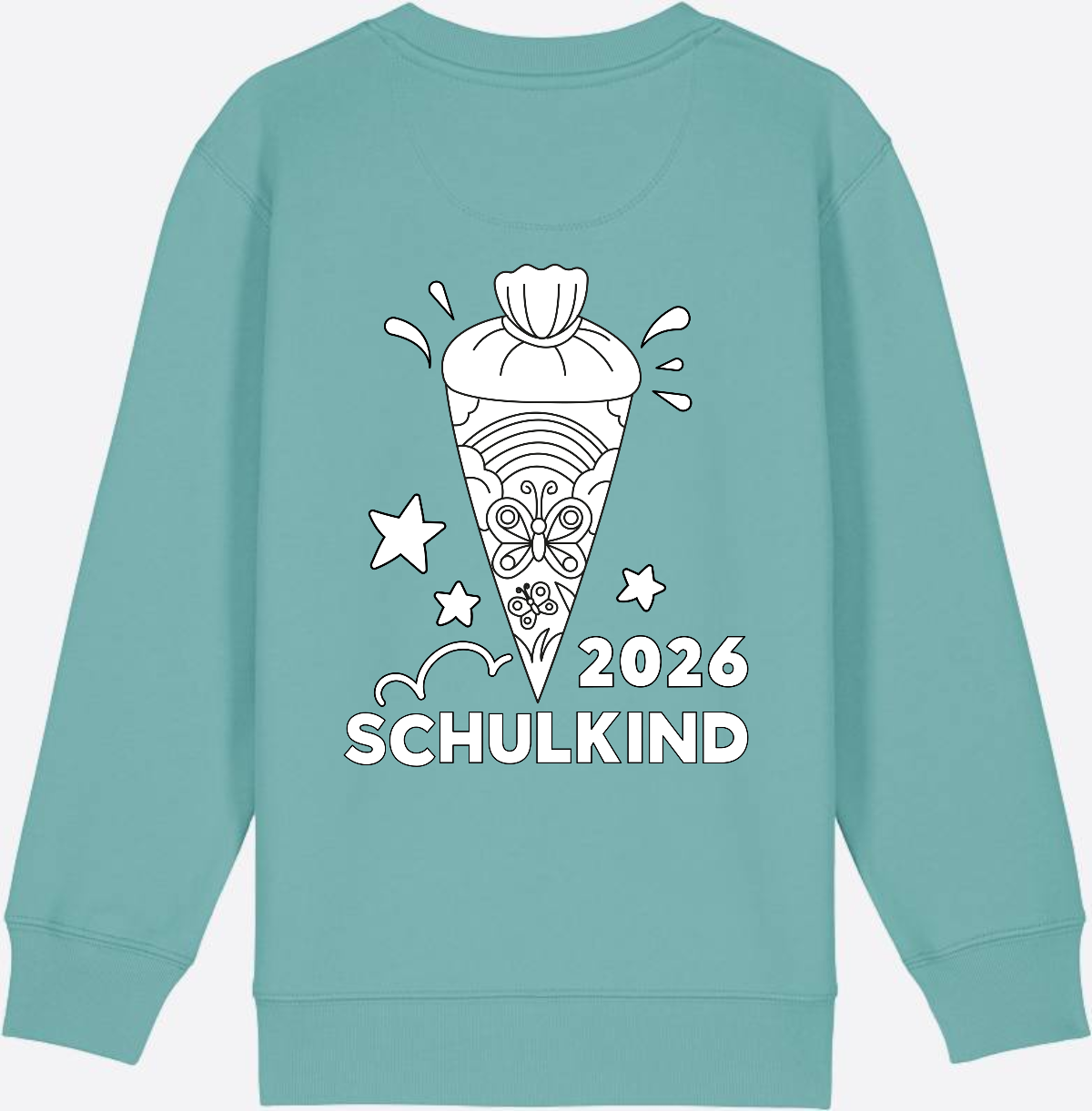 Schulkind 2026 Sweatshirt: Regenbogen Schultüte zum Ausmalen - Teal Monstera