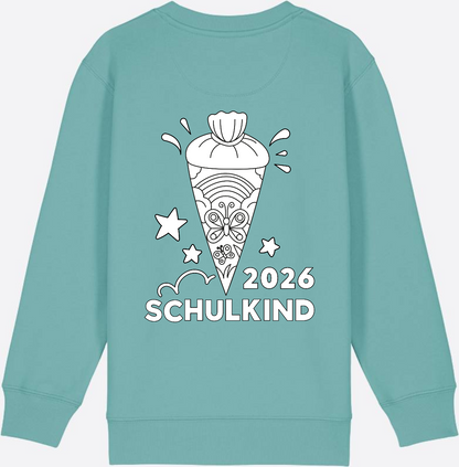Schulkind 2026 Sweatshirt: Regenbogen Schultüte zum Ausmalen - Teal Monstera