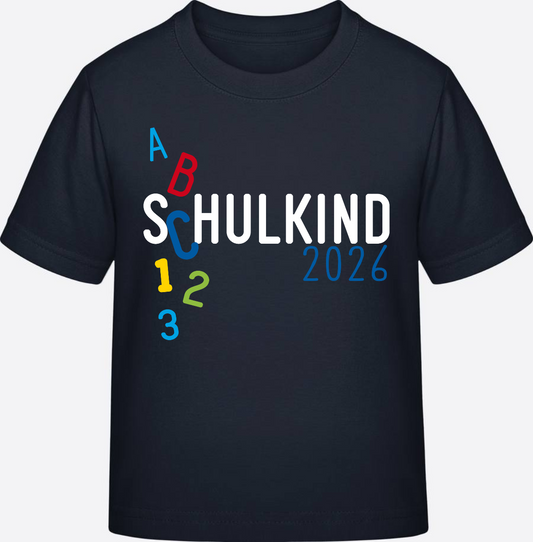 Schulkind 2026 T-Shirt ABC – Personalisiert mit Namen - Navy
