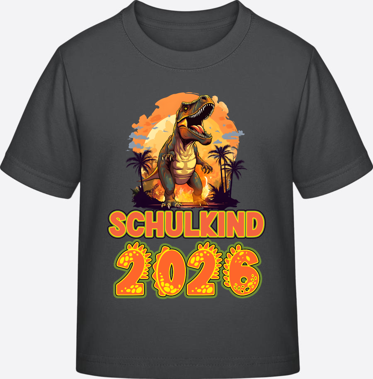 Schulkind 2026 T-Shirt Dino – Personalisiert mit Namen - Anthracite