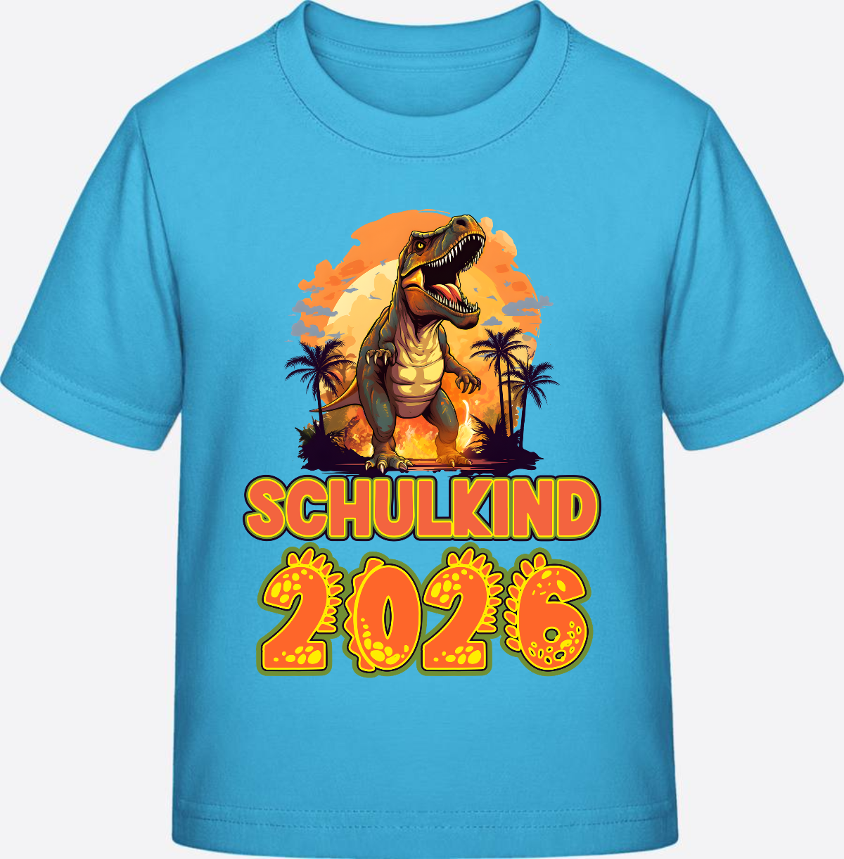 Schulkind 2026 T-Shirt Dino – Personalisiert mit Namen - Aqua Blue