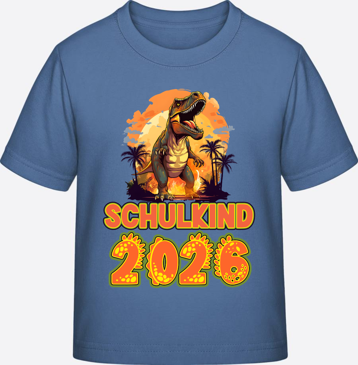 Schulkind 2026 T-Shirt Dino – Personalisiert mit Namen - Bright Blue