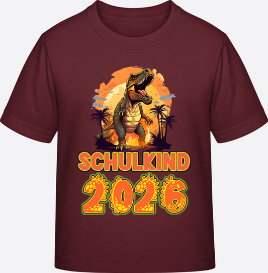 Schulkind 2026 T-Shirt Dino – Personalisiert mit Namen - Burgundy