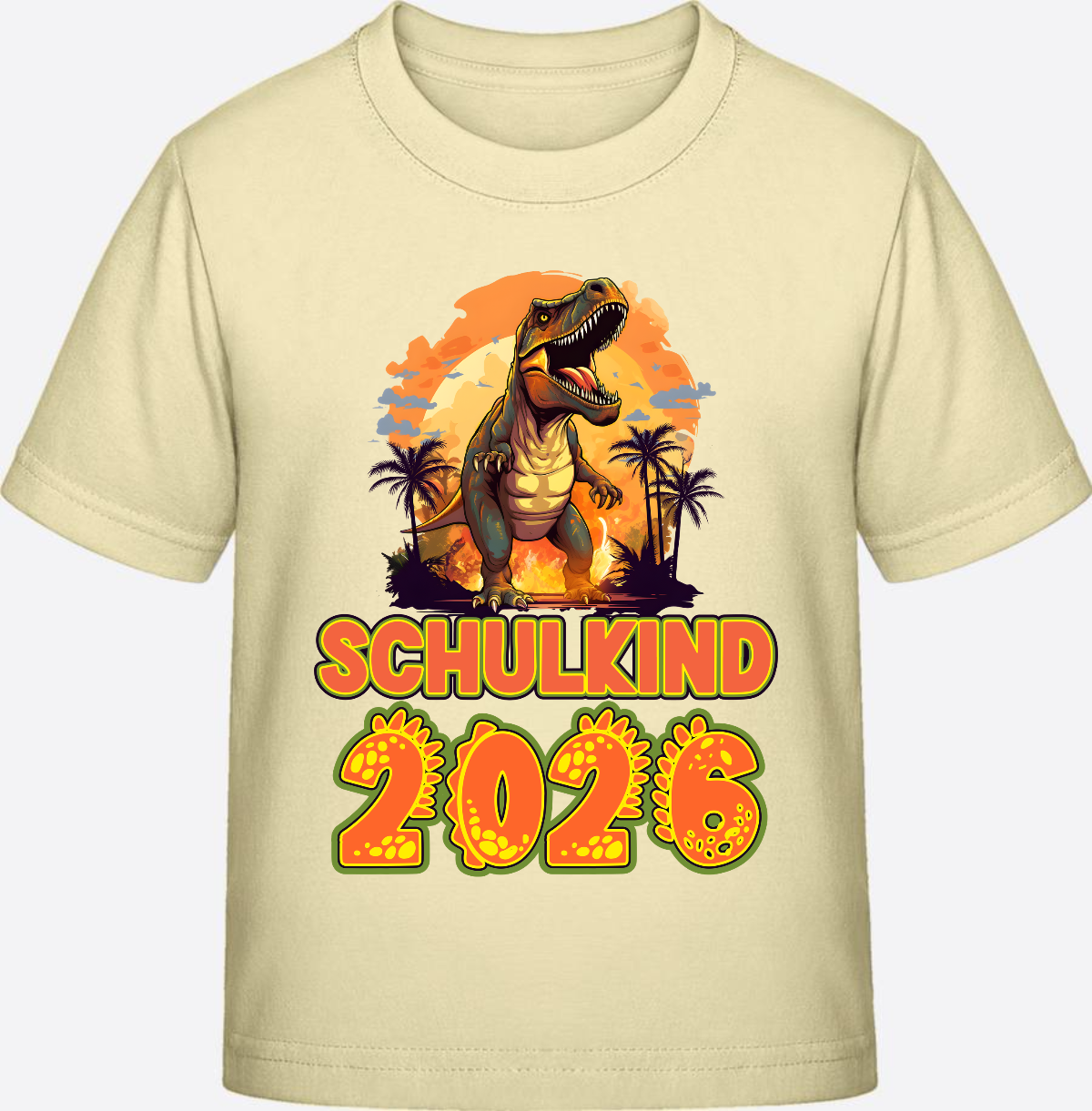 Schulkind 2026 T-Shirt Dino – Personalisiert mit Namen - Butter