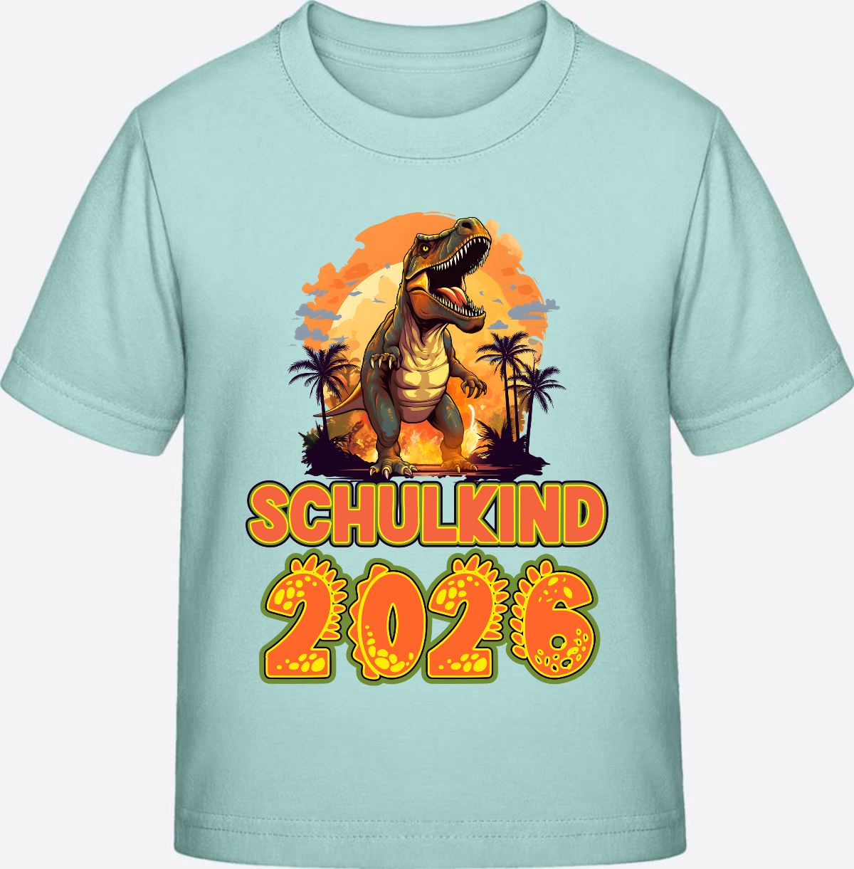 Schulkind 2026 T-Shirt Dino – Personalisiert mit Namen - Caribbean Blue