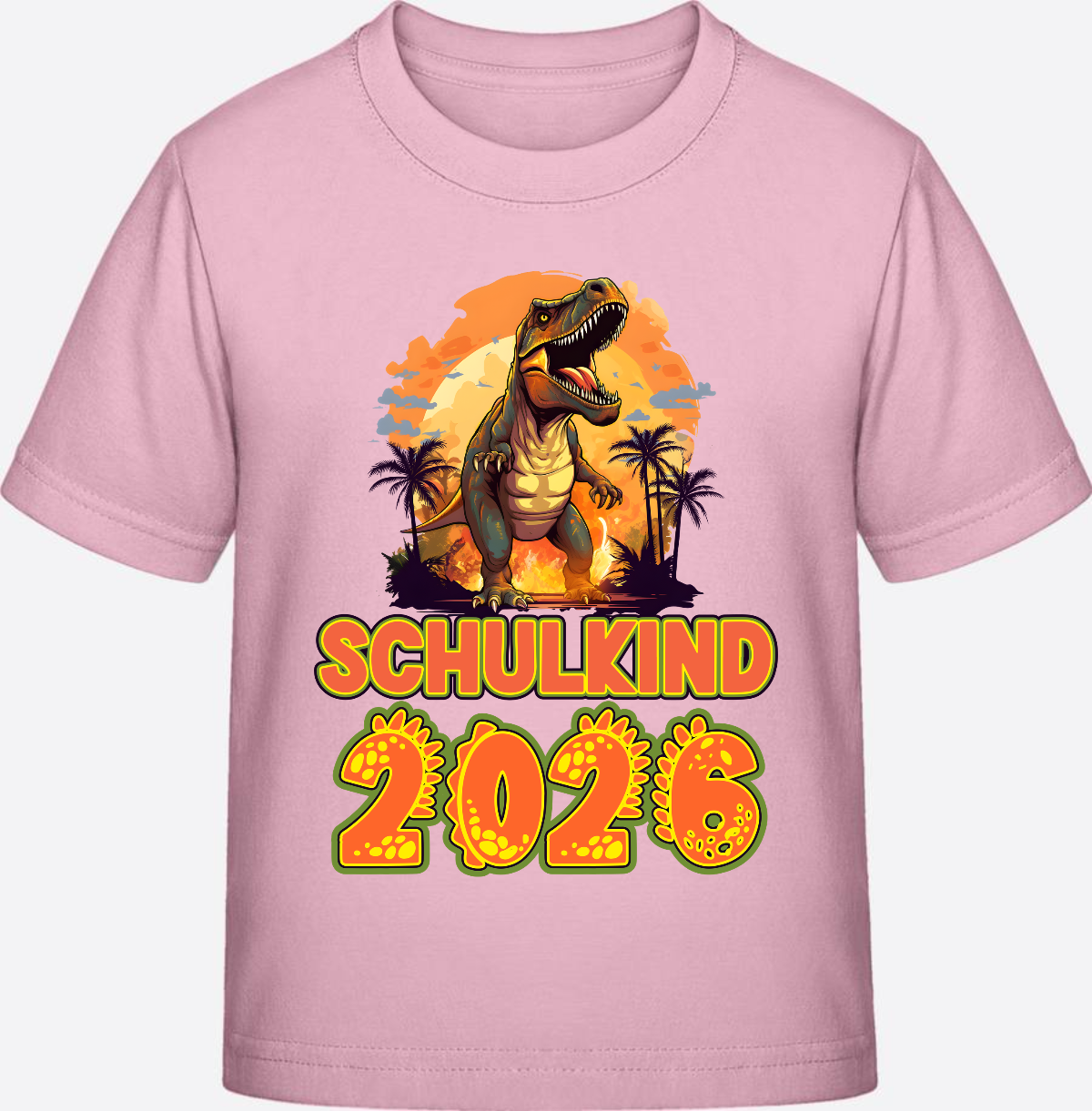 Schulkind 2026 T-Shirt Dino – Personalisiert mit Namen - Cotton Pink