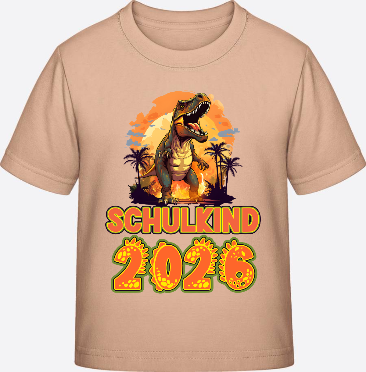 Schulkind 2026 T-Shirt Dino – Personalisiert mit Namen - Fraiche Peche