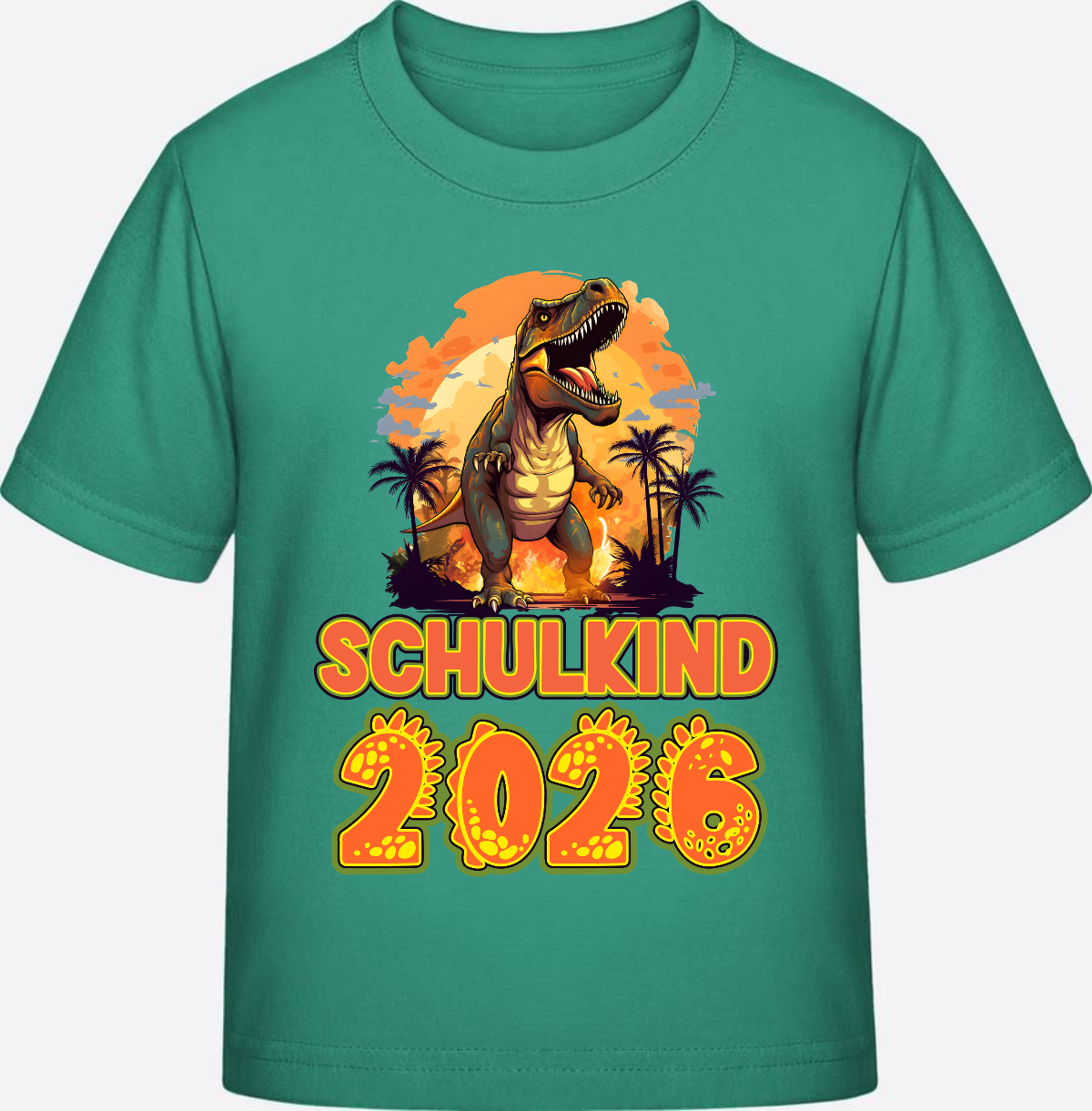 Schulkind 2026 T-Shirt Dino – Personalisiert mit Namen - Go Green