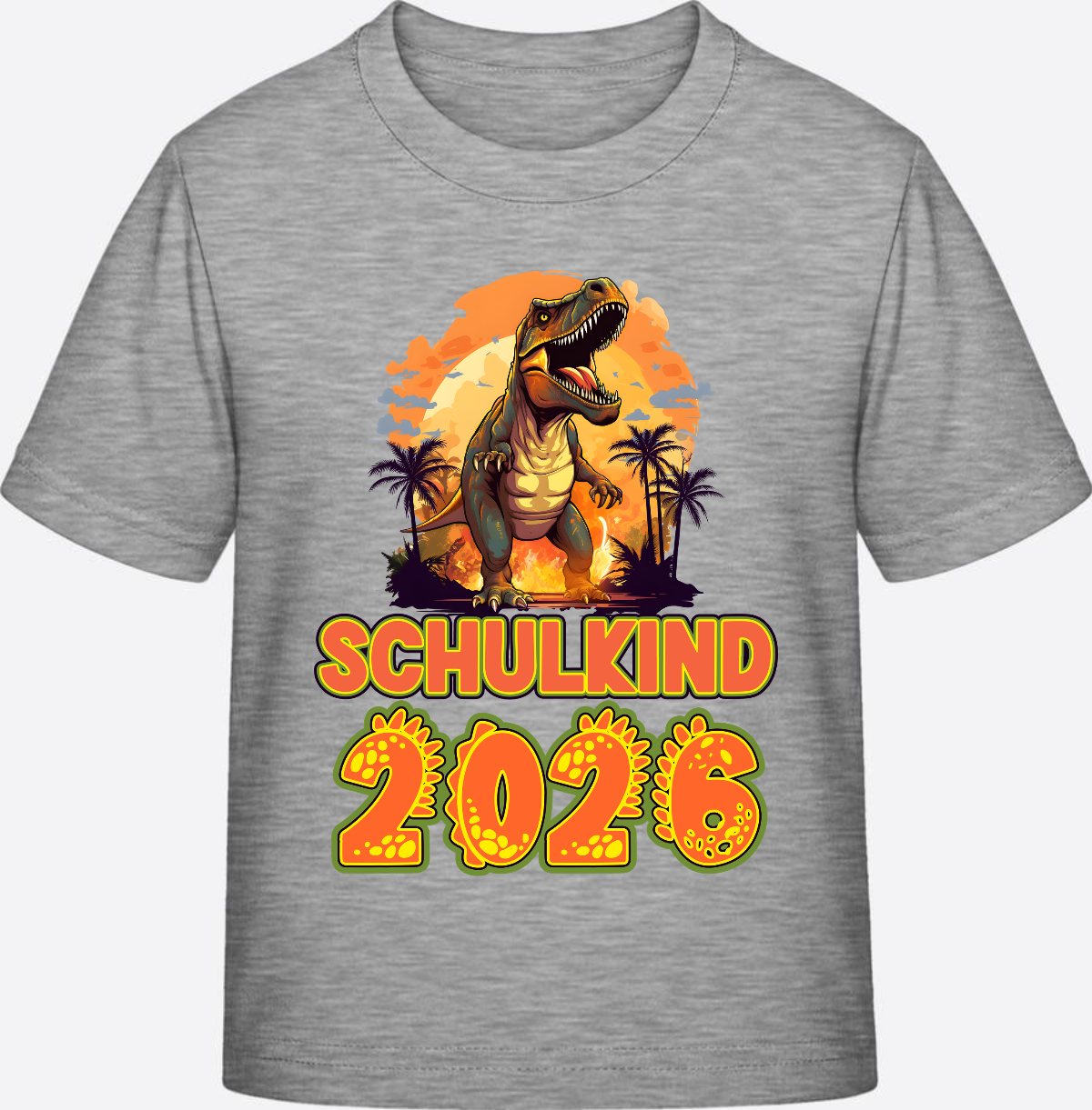 Schulkind 2026 T-Shirt Dino – Personalisiert mit Namen - Heather Grey