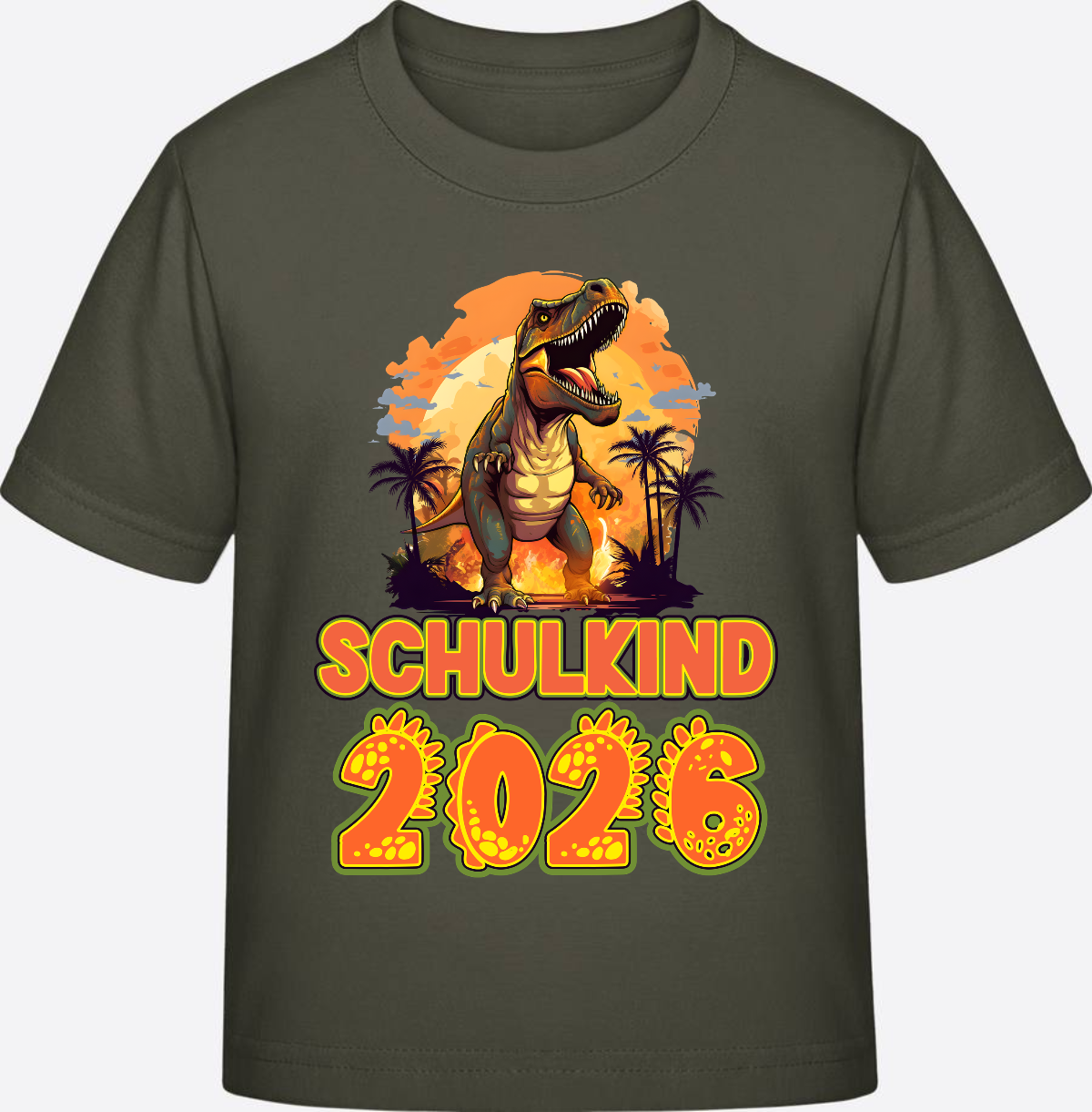 Schulkind 2026 T-Shirt Dino – Personalisiert mit Namen - Khaki