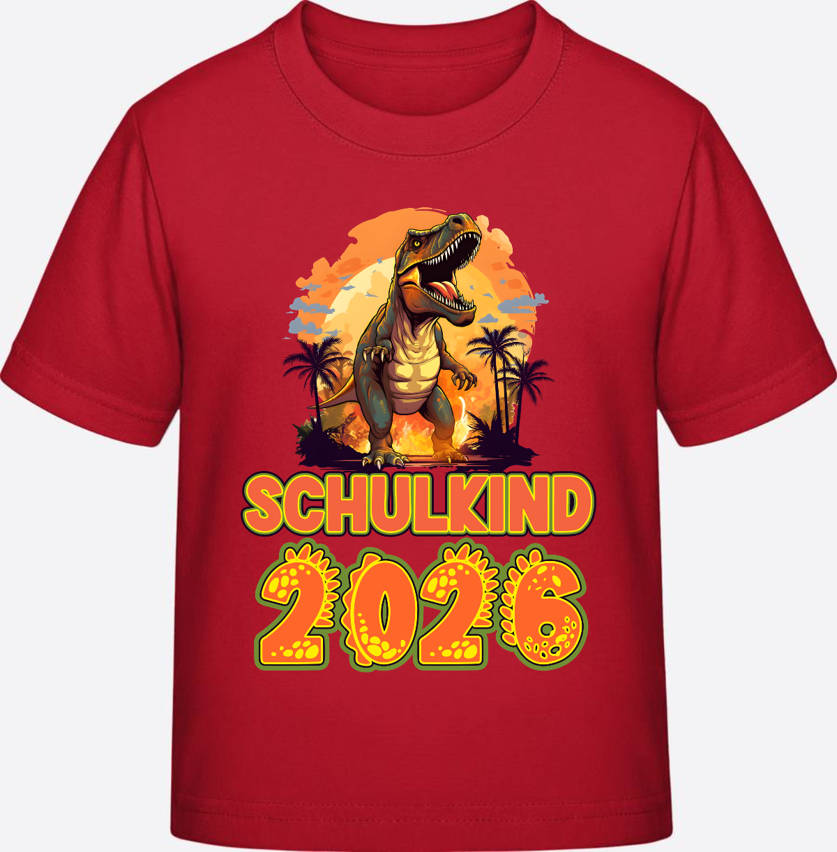 Schulkind 2026 T-Shirt Dino – Personalisiert mit Namen - Red