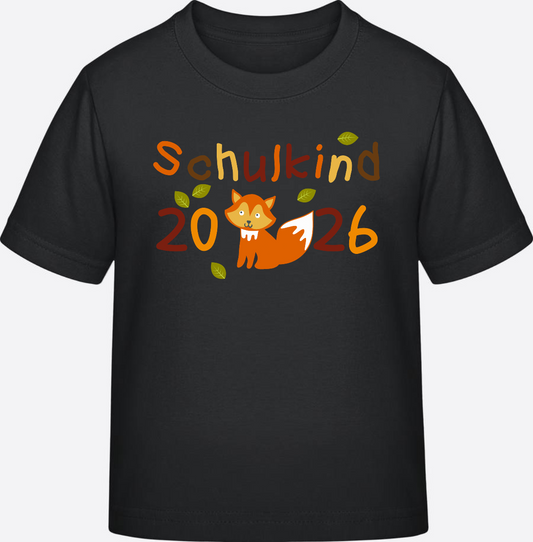 Schulkind 2026 T-Shirt Fuchs – Personalisiert mit Namen - Black