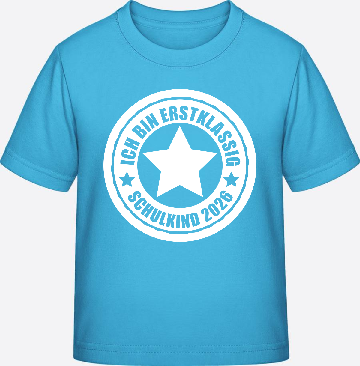 Schulkind 2026 T-Shirt: Ich bin erstklassig mit Name - Aqua Blue