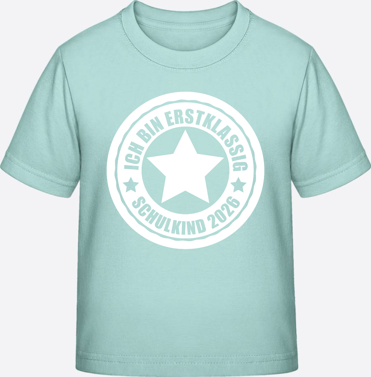 Schulkind 2026 T-Shirt: Ich bin erstklassig mit Name - Caribbean Blue