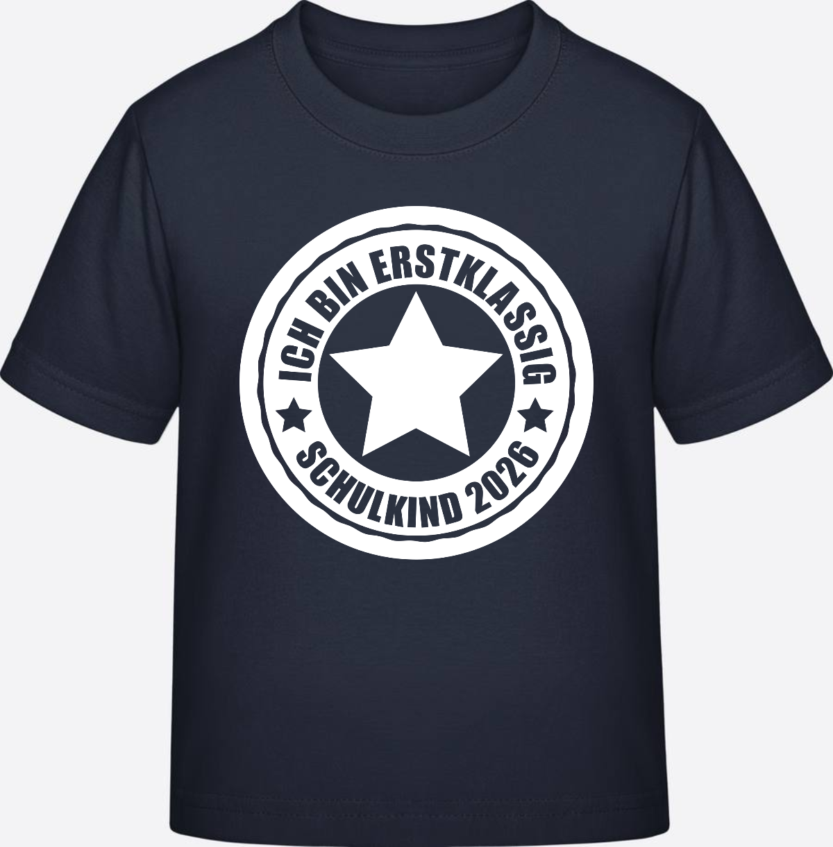 Schulkind 2026 T-Shirt: Ich bin erstklassig mit Name - French Navy