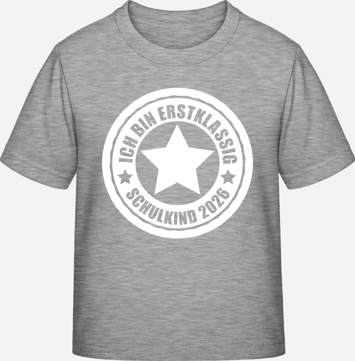 Schulkind 2026 T-Shirt: Ich bin erstklassig mit Name - Heather Grey