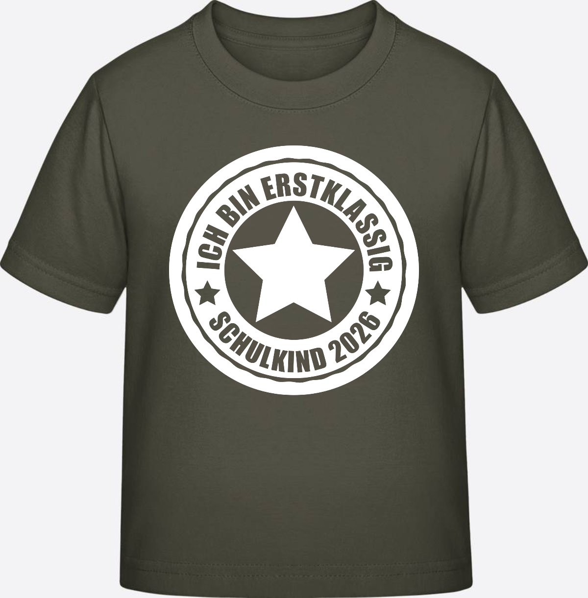 Schulkind 2026 T-Shirt: Ich bin erstklassig mit Name - Khaki