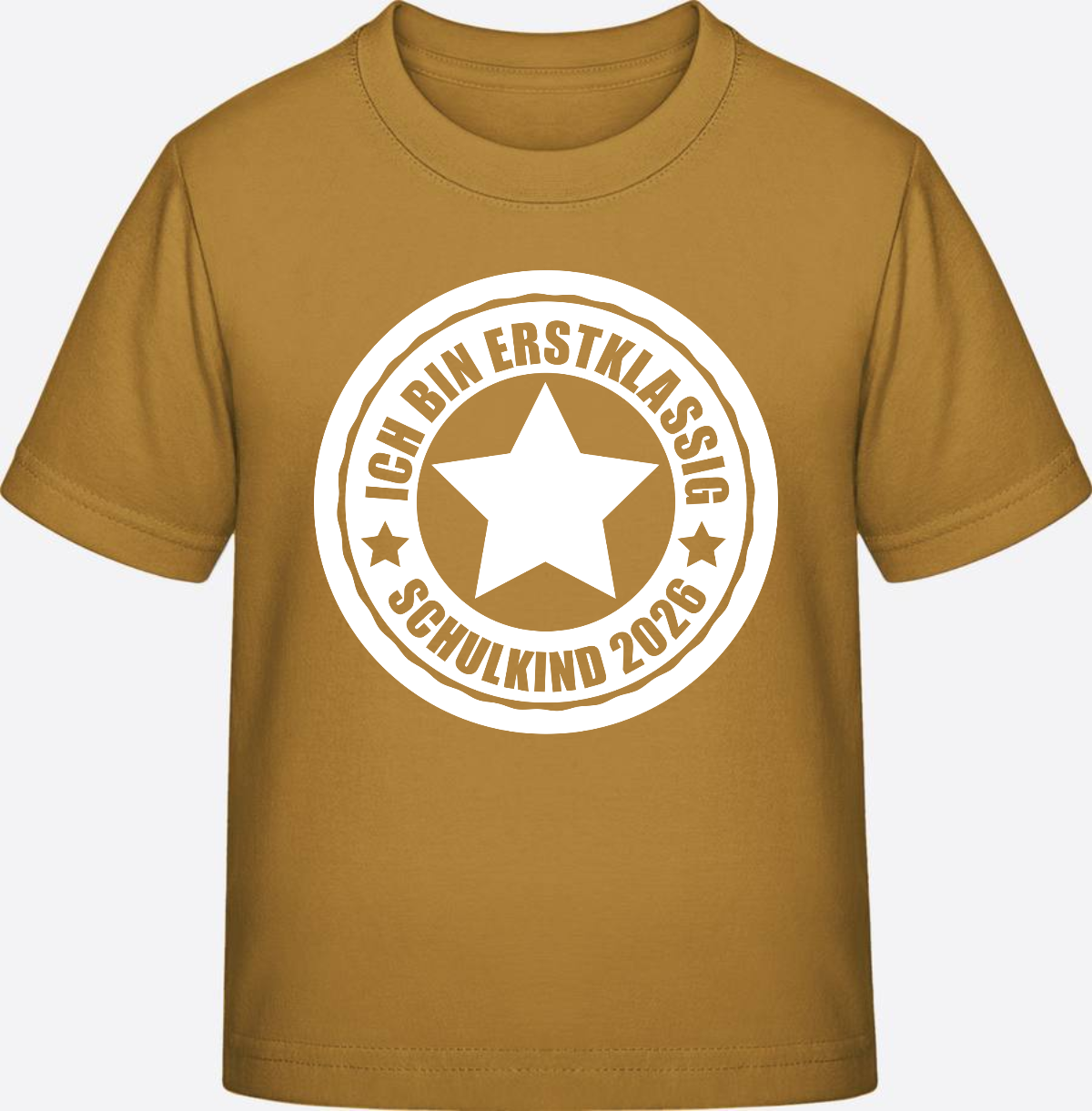 Schulkind 2026 T-Shirt: Ich bin erstklassig mit Name - Ochre