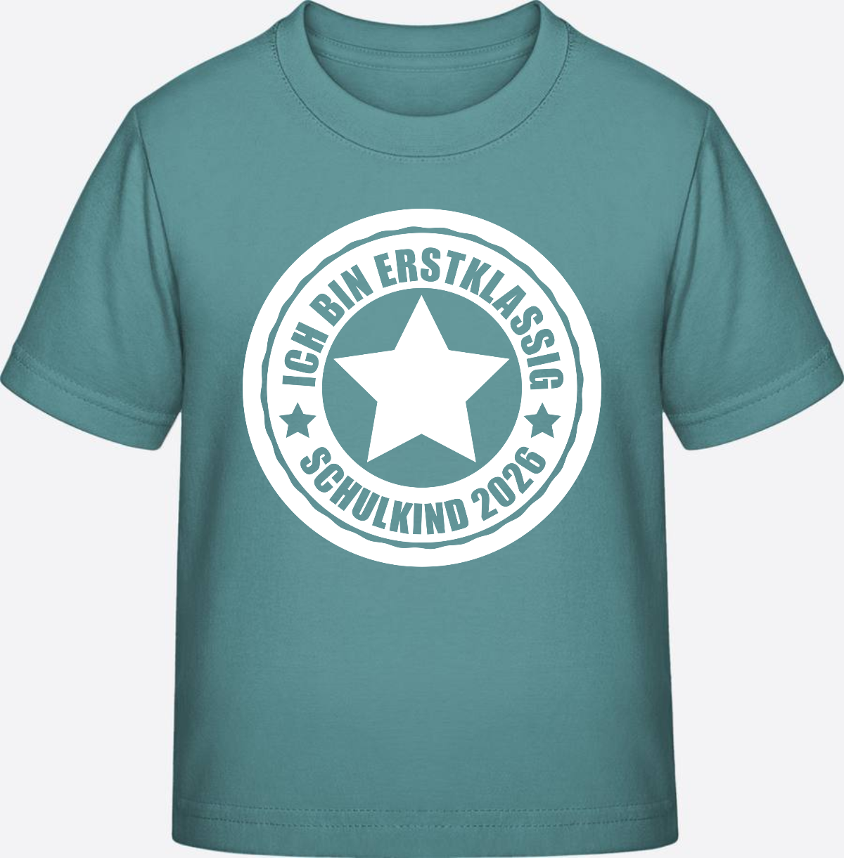 Schulkind 2026 T-Shirt: Ich bin erstklassig mit Name - Teal Monstera