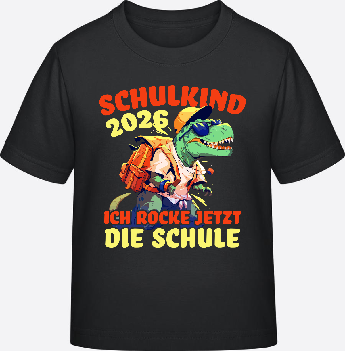 Schulkind 2026 T-Shirt: Ich rocke die Schule T-Rex Dino - Black