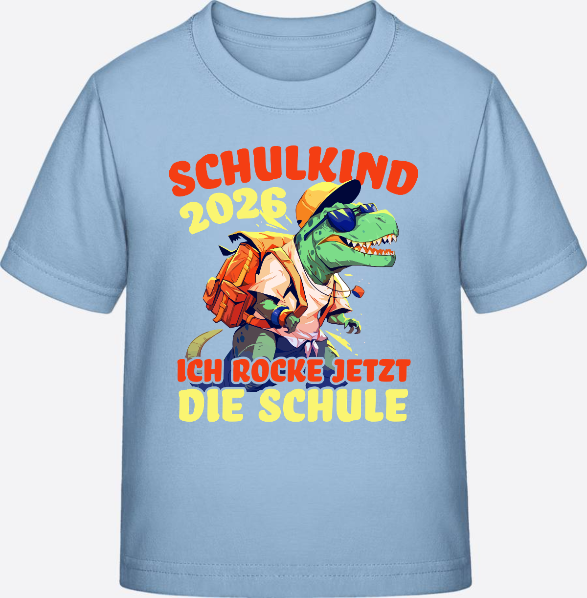 Schulkind 2026 T-Shirt: Ich rocke die Schule T-Rex Dino - Blue Soul