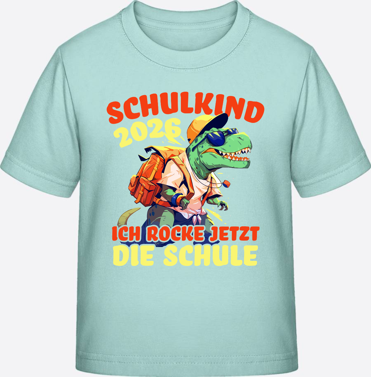 Schulkind 2026 T-Shirt: Ich rocke die Schule T-Rex Dino - Caribbean Blue
