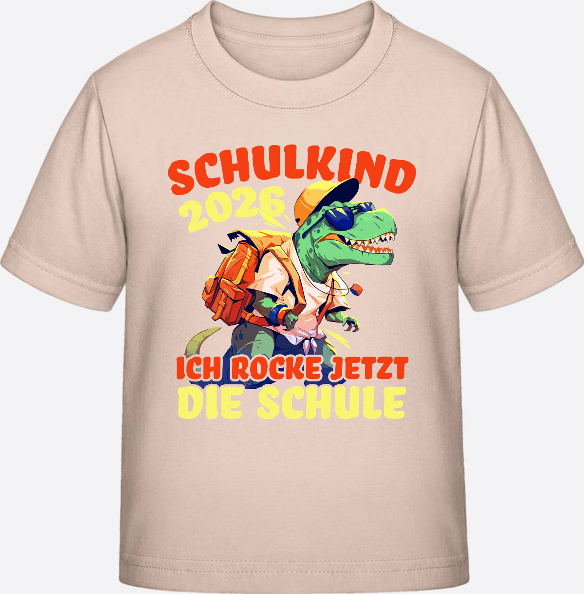 Schulkind 2026 T-Shirt: Ich rocke die Schule T-Rex Dino - Eco-Heather