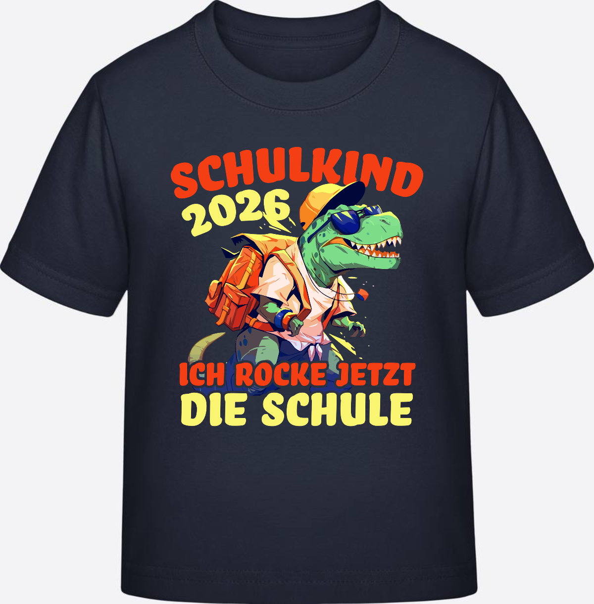 Schulkind 2026 T-Shirt: Ich rocke die Schule T-Rex Dino - French Navy