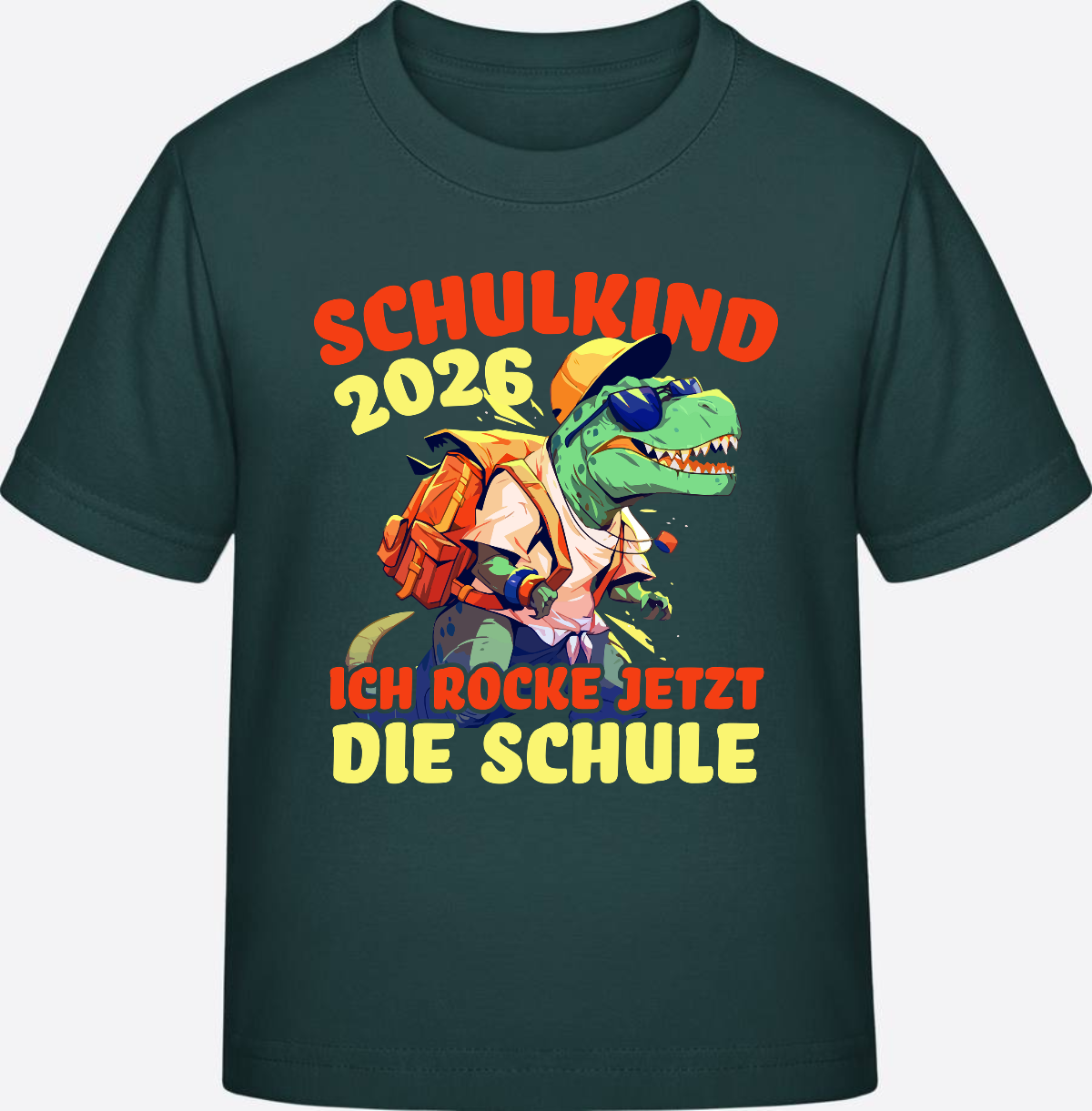 Schulkind 2026 T-Shirt: Ich rocke die Schule T-Rex Dino - Glazed Green