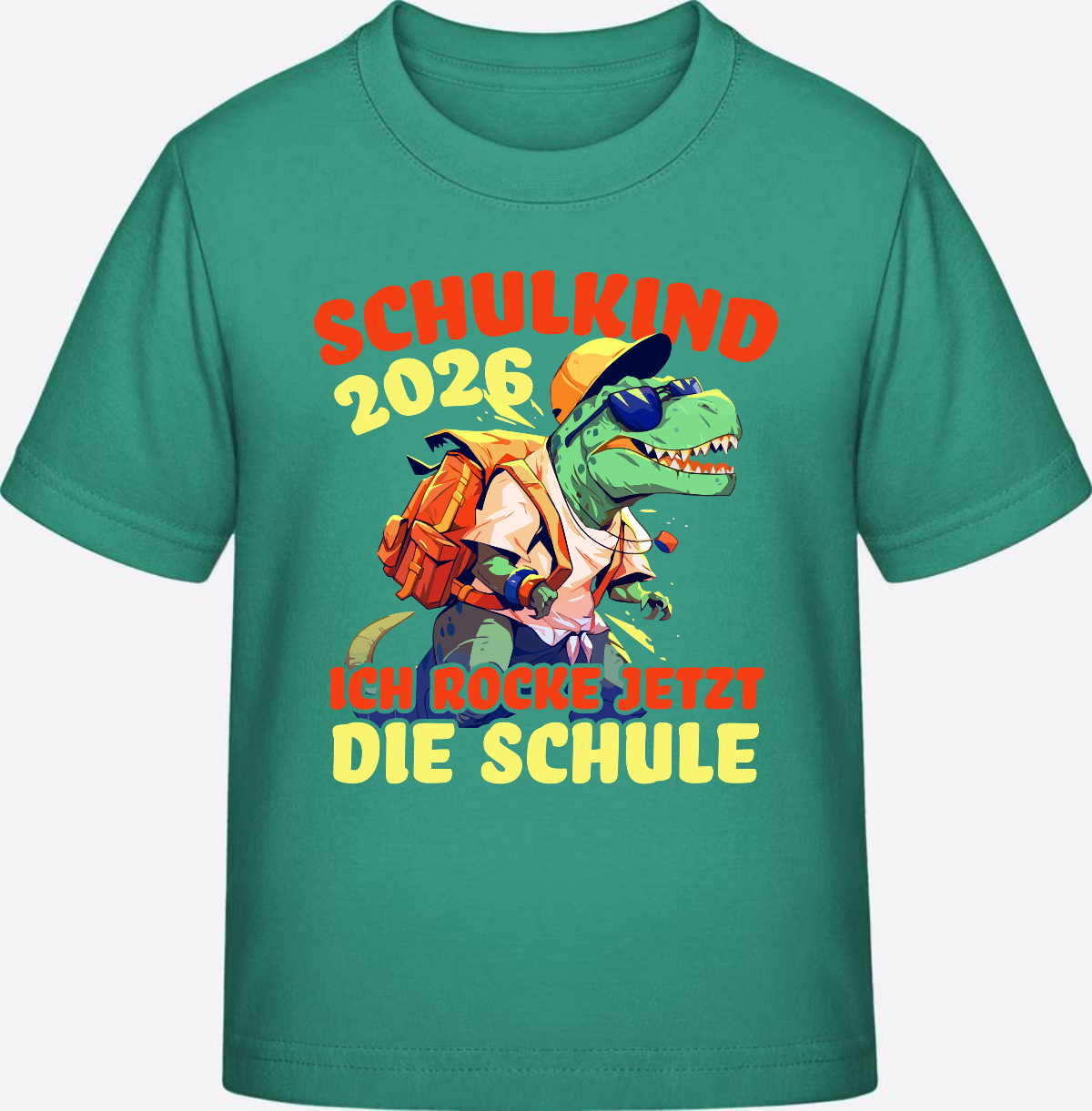 Schulkind 2026 T-Shirt: Ich rocke die Schule T-Rex Dino - Go Green