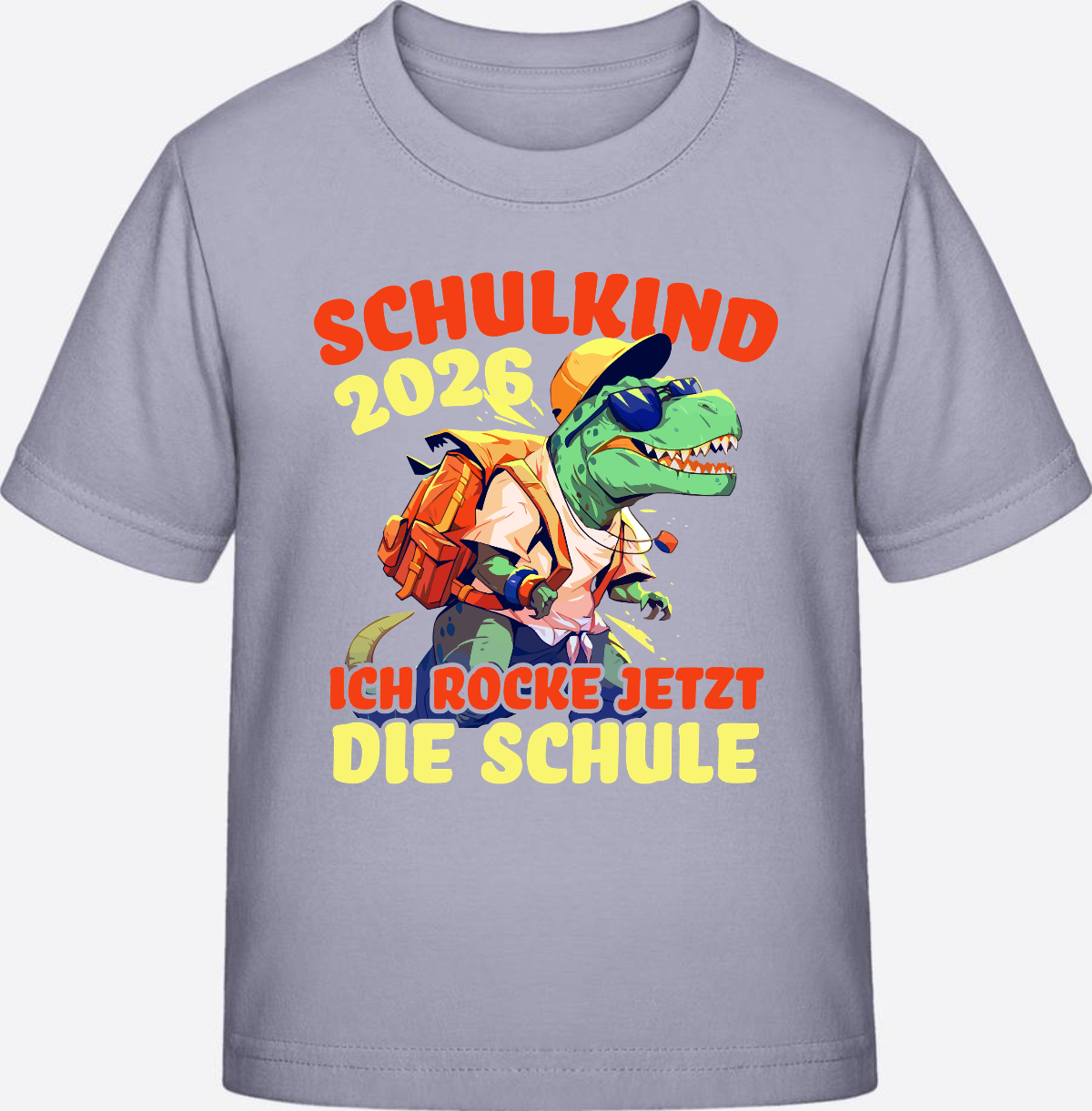 Schulkind 2026 T-Shirt: Ich rocke die Schule T-Rex Dino - Lavender