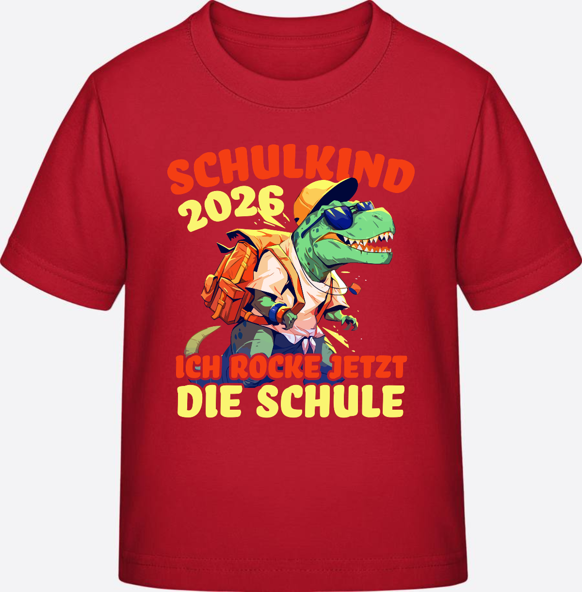 Schulkind 2026 T-Shirt: Ich rocke die Schule T-Rex Dino - Red