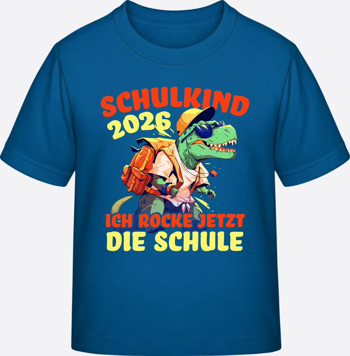 Schulkind 2026 T-Shirt: Ich rocke die Schule T-Rex Dino - Royal Blue
